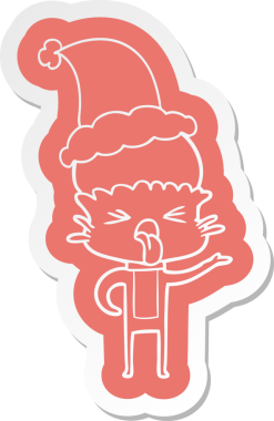 Bir insan tarafından çizilmiş Noel Baba şapkası giyen bir uzaylının garip çizgi film çıkartması.