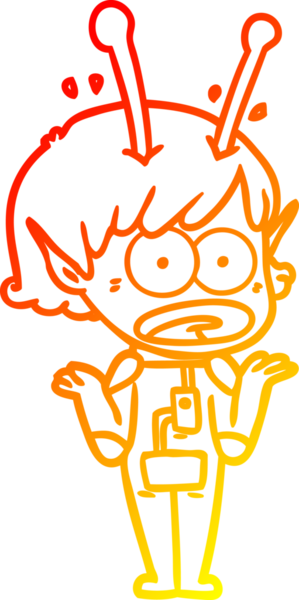 Bir çizgi film karakteri, bir insan tarafından çizilmiş bir uzaylı kız çizimi.