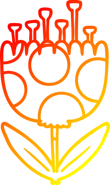 Bir insan tarafından çizilmiş karikatür desenli bir çiçeğin sıcak çizgi çizimi