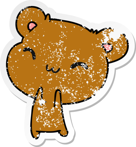 Kederli çıkartma çizimi: kawaii sevimli oyuncak ayı bir insan tarafından çizilmiş.