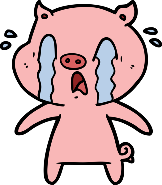 Bir insan tarafından çizilmiş ağlayan domuz çizgi filmi.