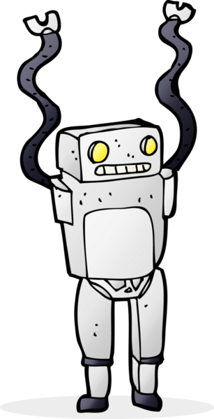 Bir insan tarafından çizilmiş komik robot.