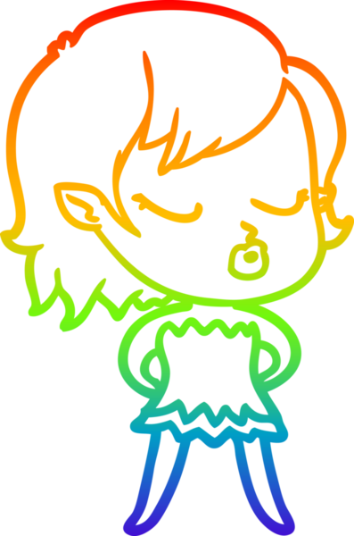 Gökkuşağı gradyan çizgisi. Bir insan tarafından çizilmiş şirin bir vampir kız çizgi filmi.