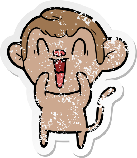 Bir insan tarafından çizilmiş gülen maymunun sıkıntılı çıkartması.