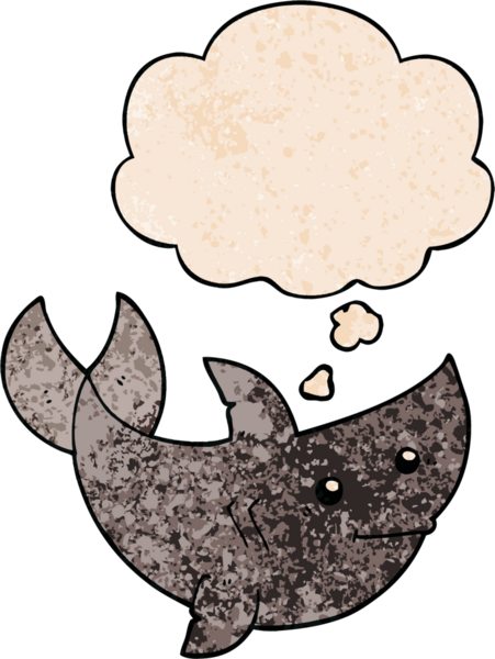 Düşünce baloncuğu olan çizgi film köpekbalığı bir insan tarafından çizilmiş.