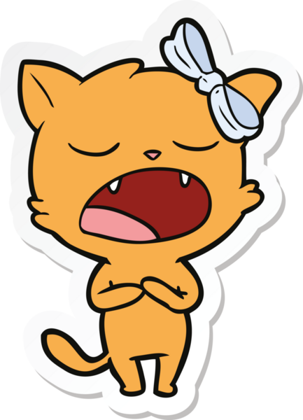 Bir insan tarafından çizilmiş şarkı söyleyen bir kedinin çıkartması.