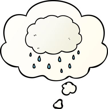 Düşünce baloncuklu karikatür yağmur bulutu bir insan tarafından çizilmiş.