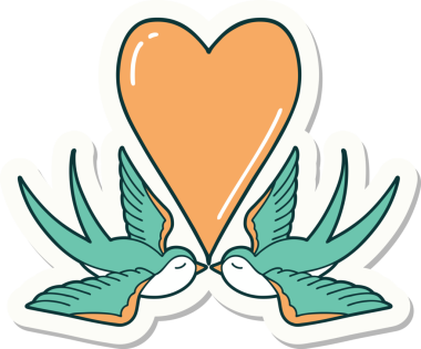 Geleneksel kırlangıç stili dövme çıkartması ve bir insan tarafından çizilmiş kalp.