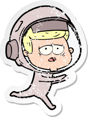 Bir insan tarafından çizilmiş yorgun bir astronotun sıkıntılı çıkartması.