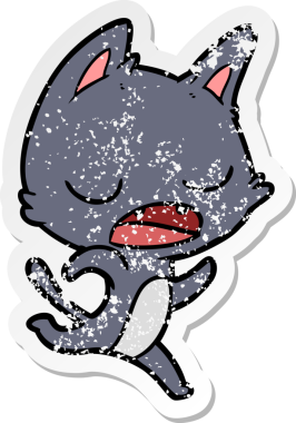 Bir insan tarafından çizilmiş konuşan kedi karikatürünün sıkıntılı çıkartması.