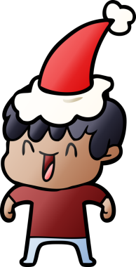 Bir insan tarafından çizilmiş Noel Baba şapkası giymiş gülen bir çocuğun el çizimi karikatürü.