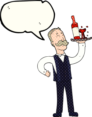 Bir insan tarafından çizilmiş serbest çizilmiş çizgi roman konuşma balonu çizgi film garsonu.