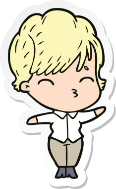 Bir insan tarafından çizilmiş bir karikatür kadının çıkartması.