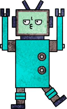 Bir insan tarafından çizilmiş bir robotun retro grunge dokusu