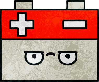 Bir insan tarafından çizilmiş bir araba aküsünün retro grunge desen karikatürü