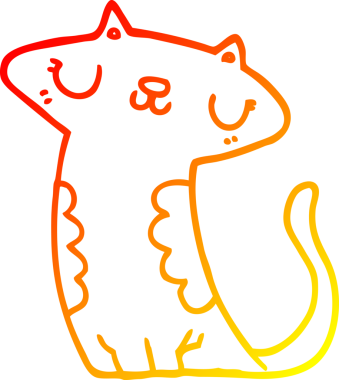 Bir insan tarafından çizilmiş çizgi film kedisinin sıcak çizgi çizimi