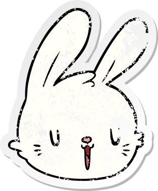 Bir insan tarafından çizilmiş tavşan suratlı karikatür çıkartması.