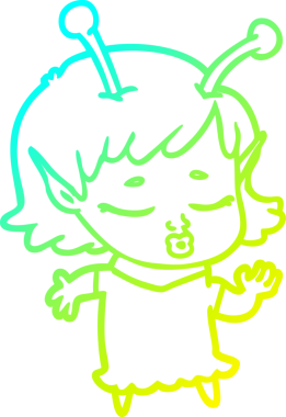 Bir insan tarafından çizilmiş, soğuk gradyan bir uzaylı kız çizgi filmi