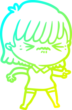 Bir insan tarafından çizilmiş, soğuk bir çizgi film kızı çizimi.