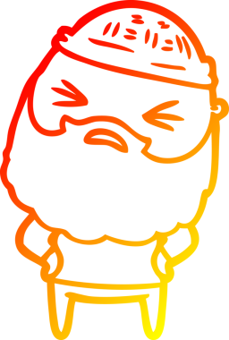 Bir insan tarafından çizilmiş sakallı bir çizgi film karakteri.