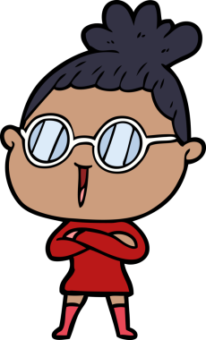 Bir insan tarafından çizilmiş gözlüklü bir karikatür kadın.