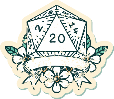 Retro Dövme Biçimi Doğal 20 kritik vuruş D20 zar bir insan tarafından çizildi