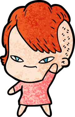 Bir insan tarafından çizilmiş hippi saç kesimli sevimli bir çizgi film kızı.