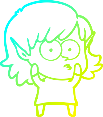 Soğuk gradyan çizgi çizimi bir insan tarafından çizilmiş bir elf kızı