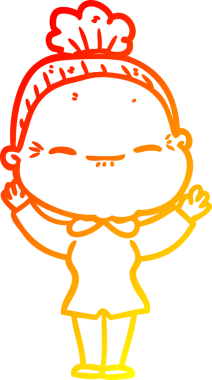 Bir insan tarafından çizilmiş barışçıl, yaşlı bir kadının sıcak çizgi çizimi.