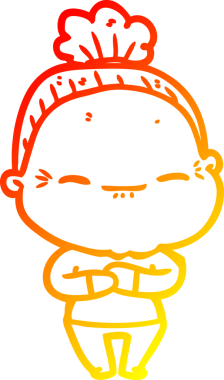 Bir insan tarafından çizilmiş barışçıl, yaşlı bir kadının sıcak çizgi çizimi.