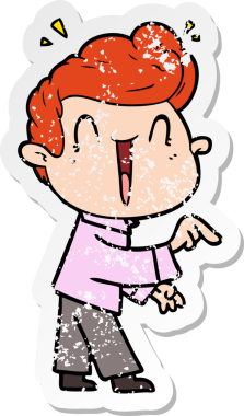 Bir insan tarafından çizilmiş heyecanlı bir karikatür çıkartması.