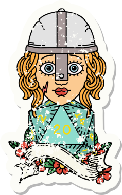 Bir insan tarafından çizilmiş doğal yirmi zarlı bir insan dövüşçüsünün grunge sticker 'ı.