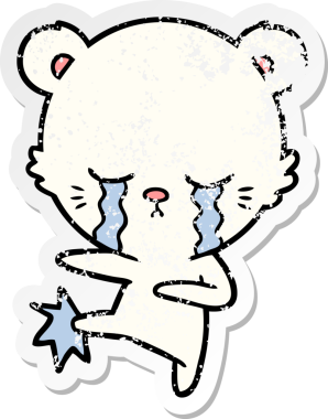 Ağlayan bir karikatür kutup ayısının sıkıntılı çıkartması bir insan tarafından çekiliyor.