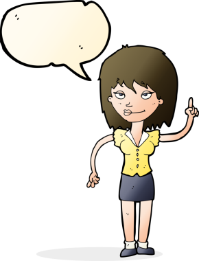 Bir insan tarafından çizilmiş konuşma baloncuğu fikri olan bir karikatür kadın.