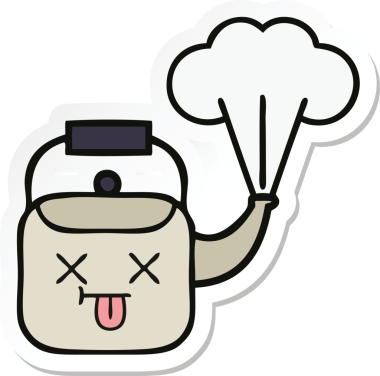 Bir insan tarafından çizilmiş dumanı tüten şirin bir çizgi film çıkartması.