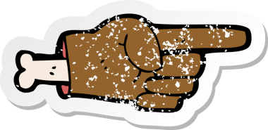 Bir insan tarafından çizilmiş kesik el sembolünü gösteren karikatürün gerilimli retro yapıştırması.