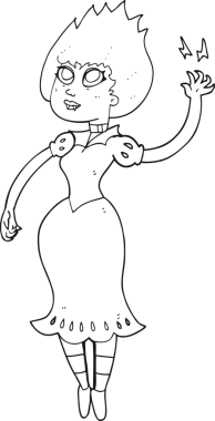 Bir insan tarafından çizilmiş siyah beyaz karikatür vampir kız.