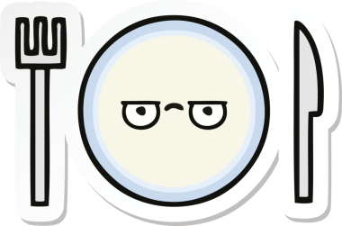 Bir insan tarafından çizilmiş şirin bir yemek tabağının çıkartması.