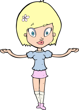 Çizgi filmdeki kadın bir insan tarafından çizilmiş dengeleyici bir jest yapıyor.