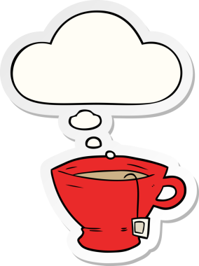 Düşünce baloncuklu bir çay fincanı insan tarafından çizilmiş bir çıkartma.