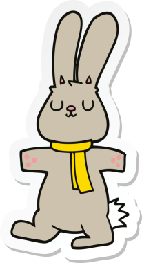 Bir insan tarafından çizilmiş çizgi film tavşanının çıkartması.