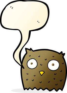 bir insan tarafından çizilmiş konuşma baloncuklu bir baykuş.