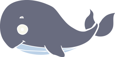 Bir insan tarafından çizilmiş düz renkli çizgi film balinası