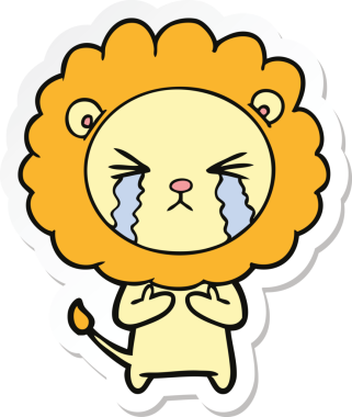 Bir insan tarafından çizilmiş ağlayan bir aslanın çıkartması.