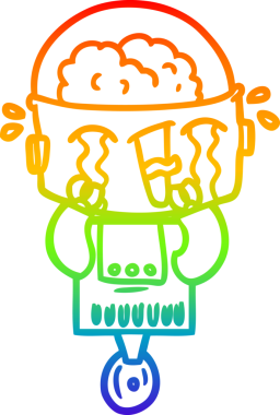 gökkuşağı gradyan çizimi bir insan tarafından çizilmiş ağlayan bir robot çizgi