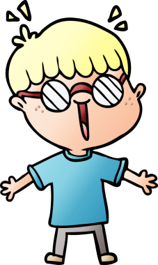 Bir insan tarafından çizilmiş gözlük takan çizgi film çocuğu.