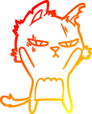 Bir insan tarafından çizilmiş sert bir çizgi film kedisinin sıcak çizgi çizimi