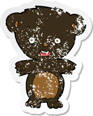 Bir insan tarafından çizilmiş karikatür kara ayısının gerilmiş çıkartması.