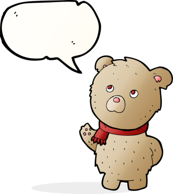 Bir insan tarafından çizilmiş konuşma balonlu oyuncak ayı.