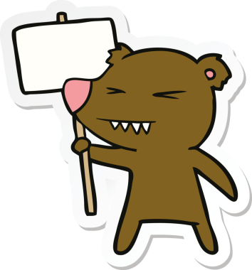 Bir insan tarafından çizilen kızgın ayı çizgi filminin çıkartması.